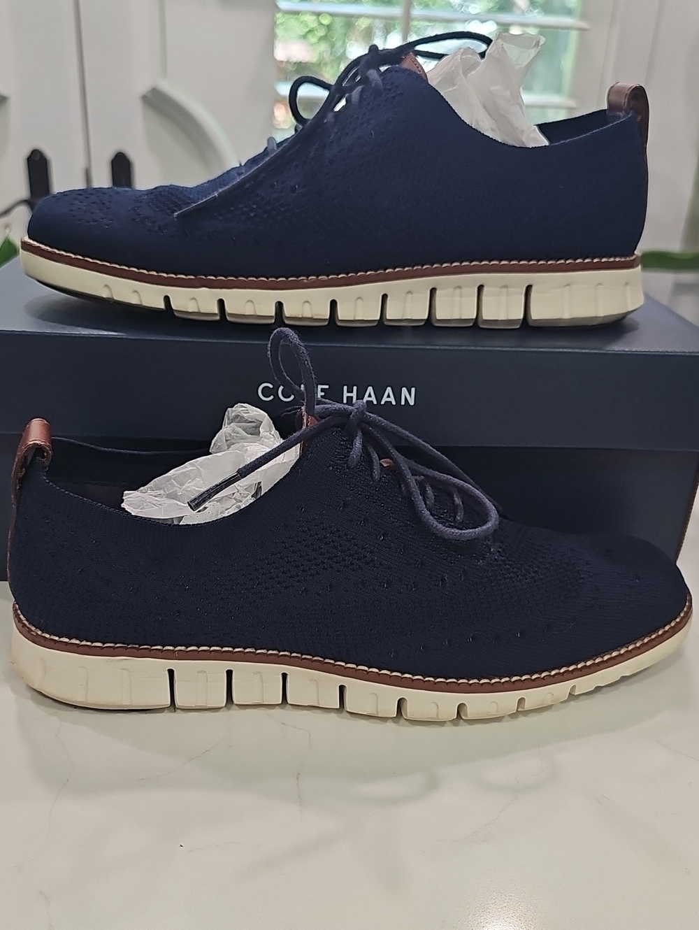 Cole Haan Zero Grand Men's Dress Shoes, Size 7.5, Navy Blue, Excellent Condition
